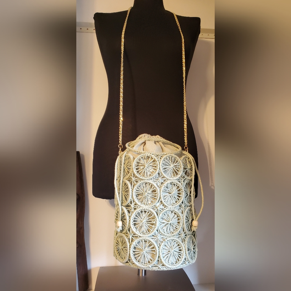 House of Harlow 1960 Rattan Woven Bucket Bag Nwt